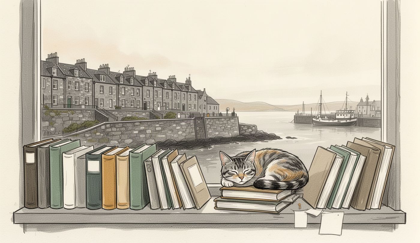 Illustration of a charity shop window in Aberdeen
