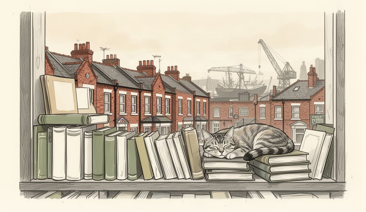 Illustration of a charity shop window in Belfast