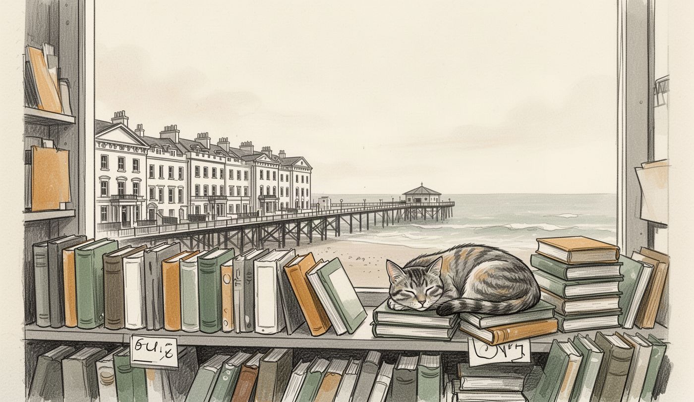 Illustration of a charity shop window in Brighton