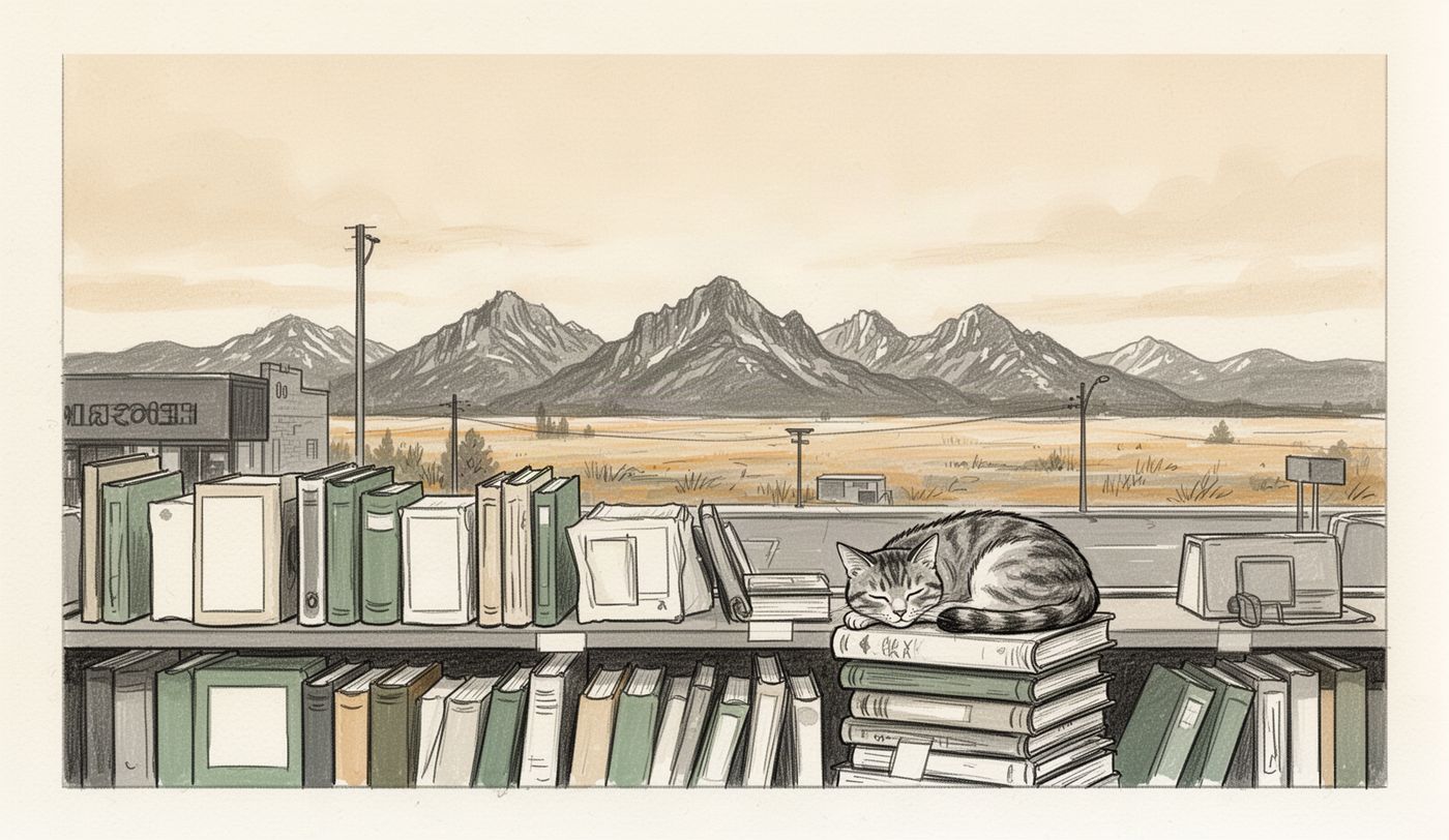 Illustration of a thrift store window in Calgary