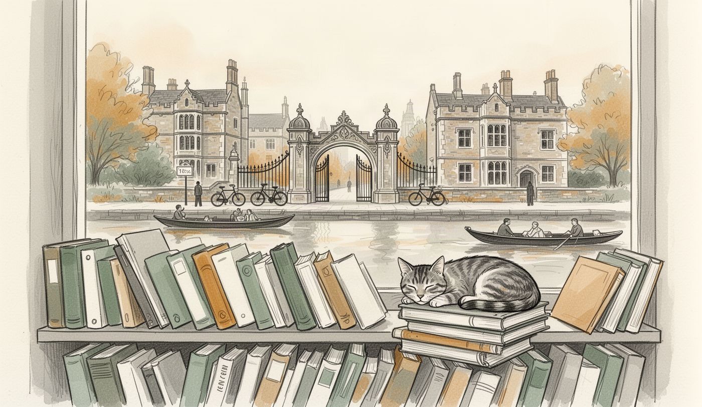 Illustration of a charity shop window in Cambridge