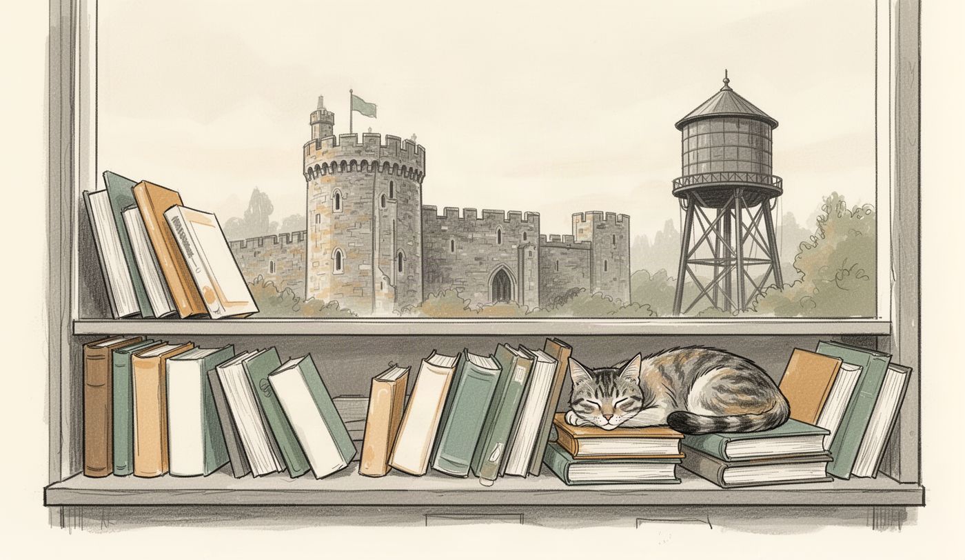 Illustration of a charity shop window in Colchester