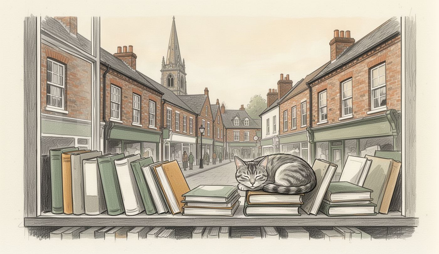 Illustration of a charity shop window in Coventry