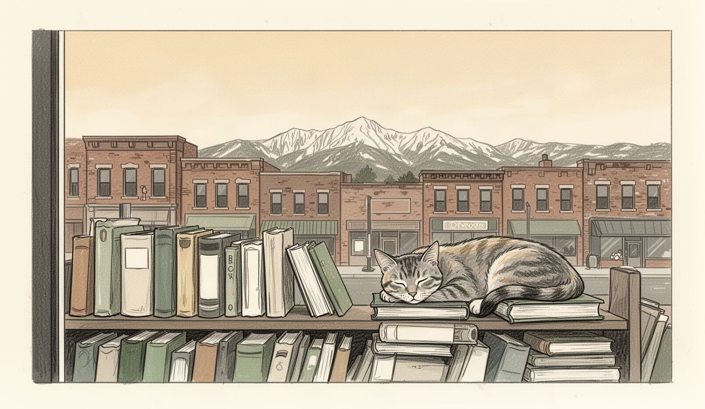 Illustration of a thrift store window in Denver