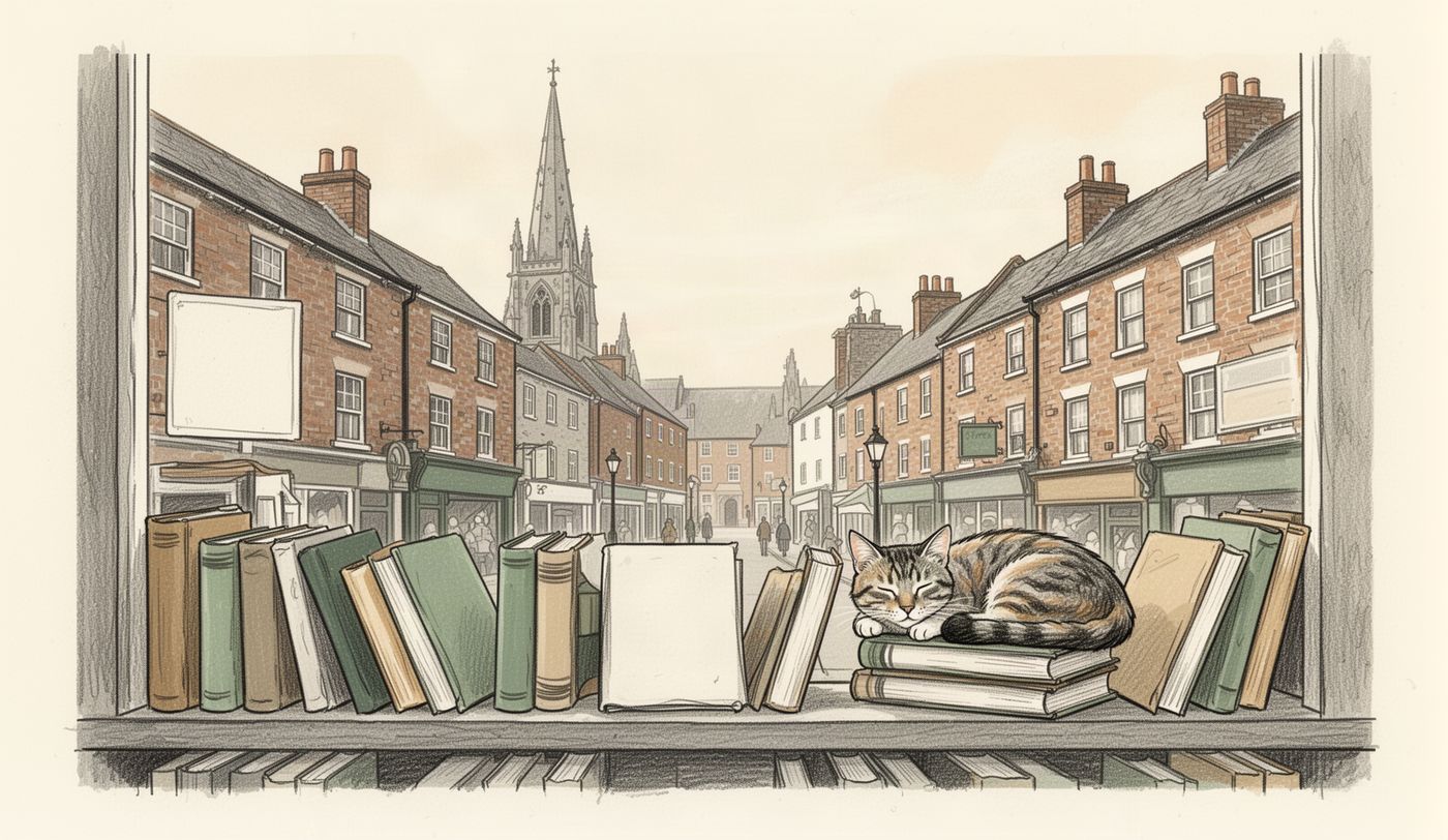 Illustration of a charity shop window in Doncaster