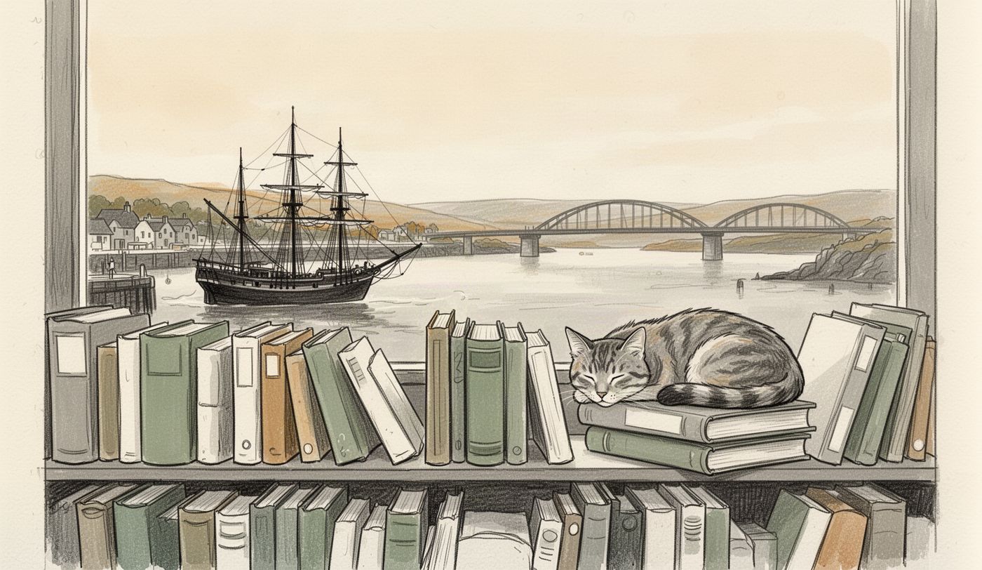 Illustration of a charity shop window in Dundee