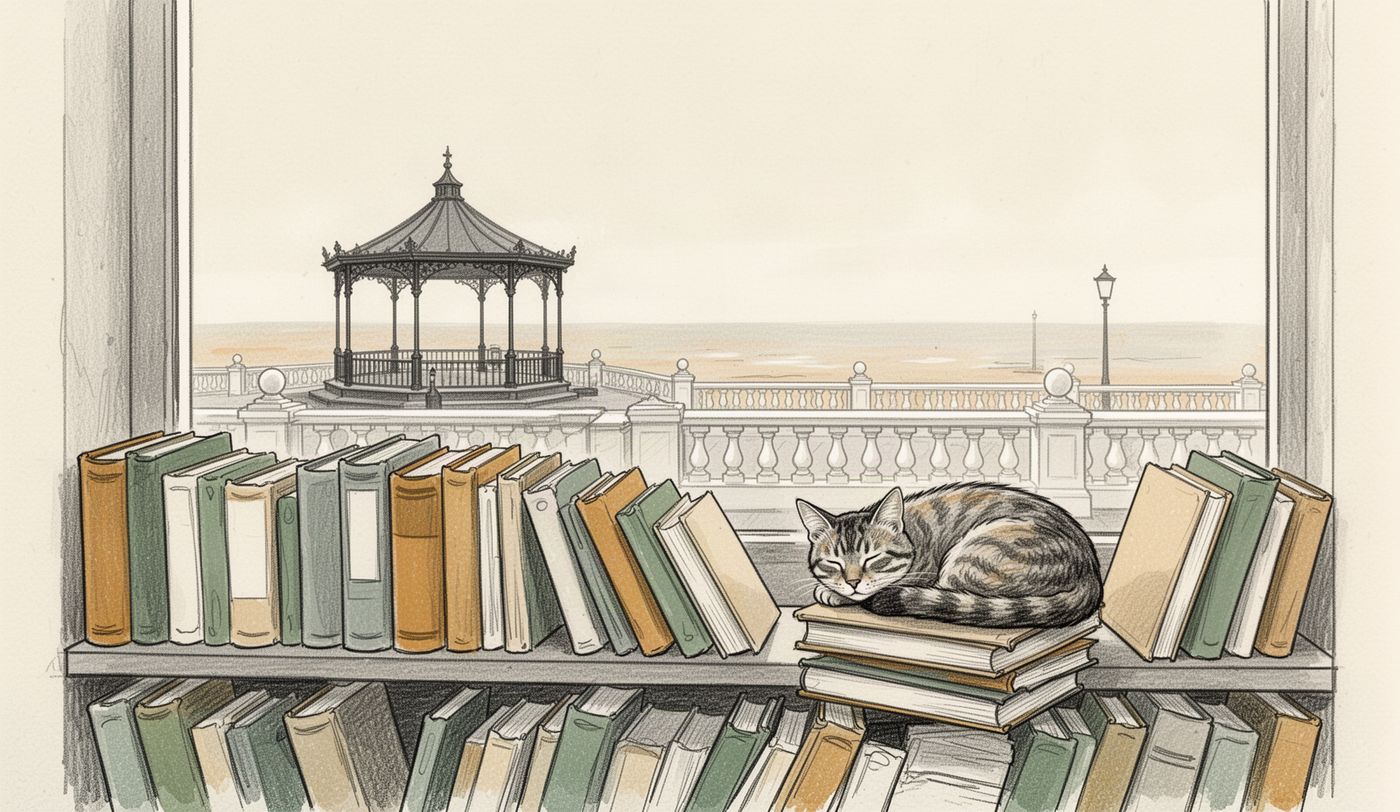 Illustration of a charity shop window in Eastbourne