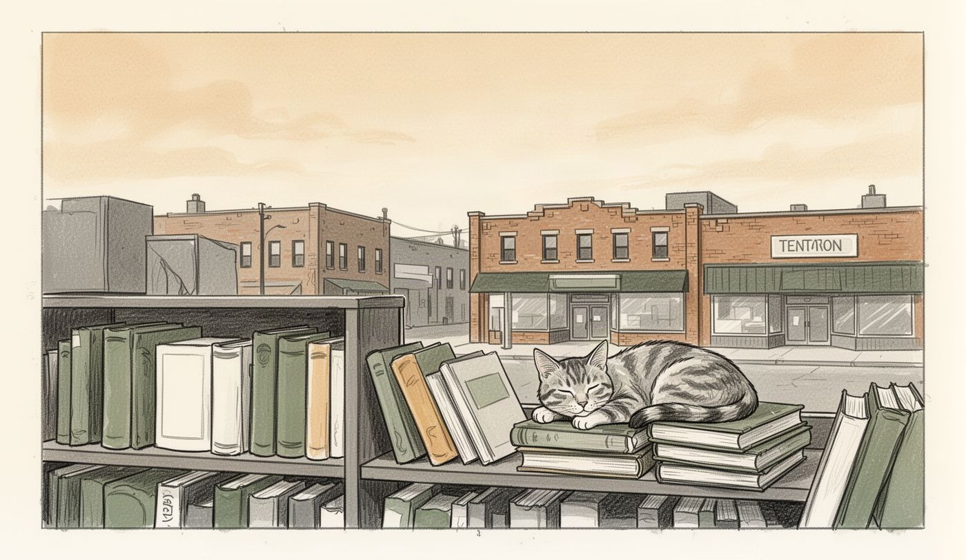 Illustration of a thrift store window in Edmonton