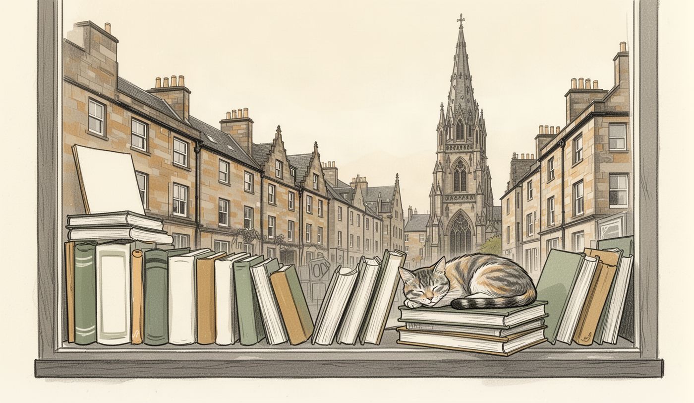 Illustration of a charity shop window in Glasgow
