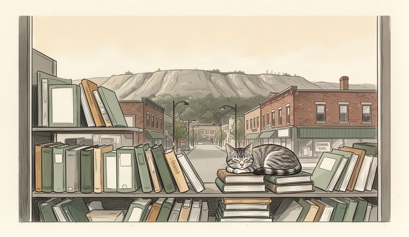 Illustration of a thrift store window in Hamilton