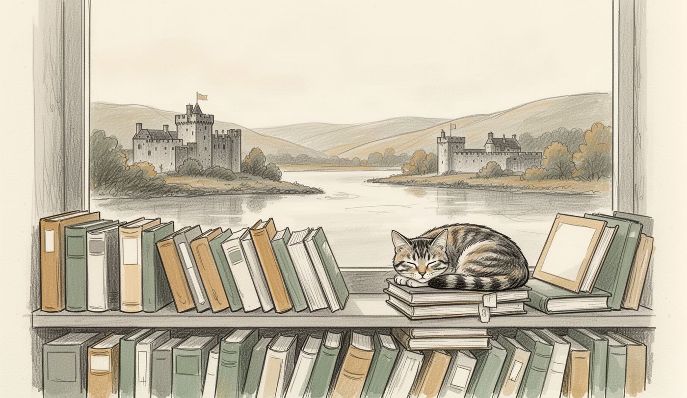 Illustration of a charity shop window in Inverness