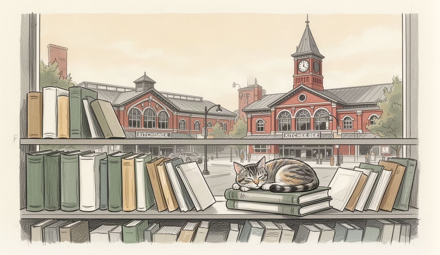 Illustration of a thrift store window in Kitchener