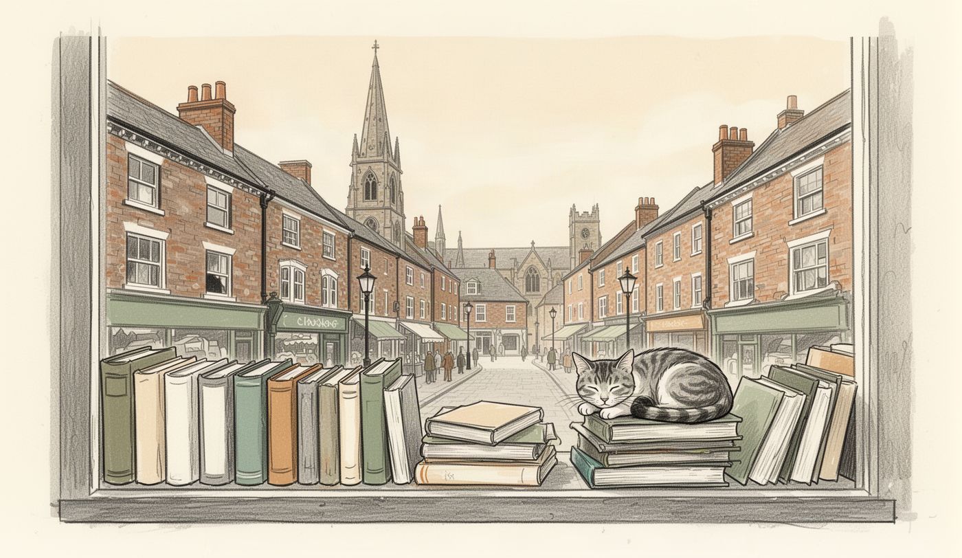 Illustration of a charity shop window in Luton