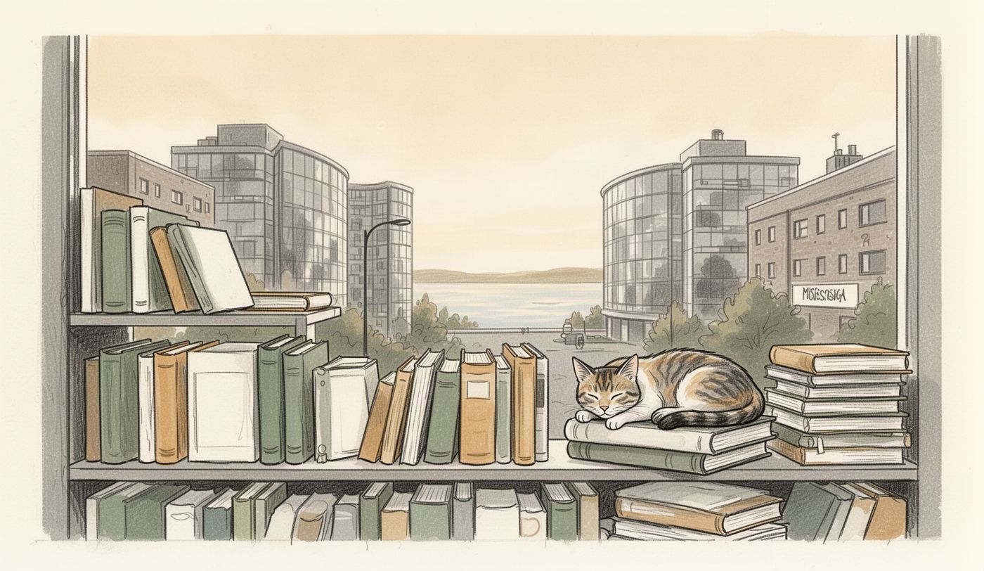 Illustration of a thrift store window in Mississauga