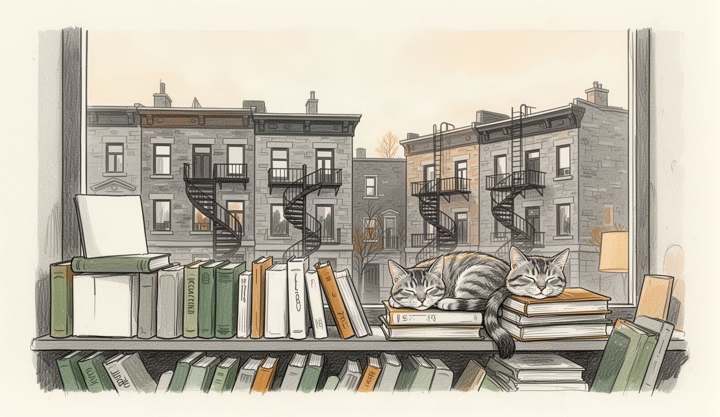 Illustration of a thrift store window in Montreal