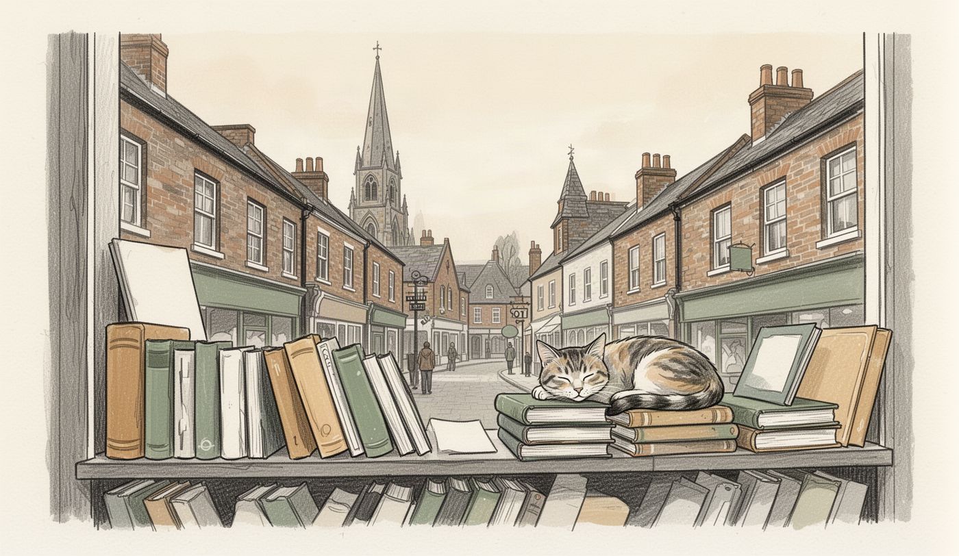 Illustration of a charity shop window in Newport