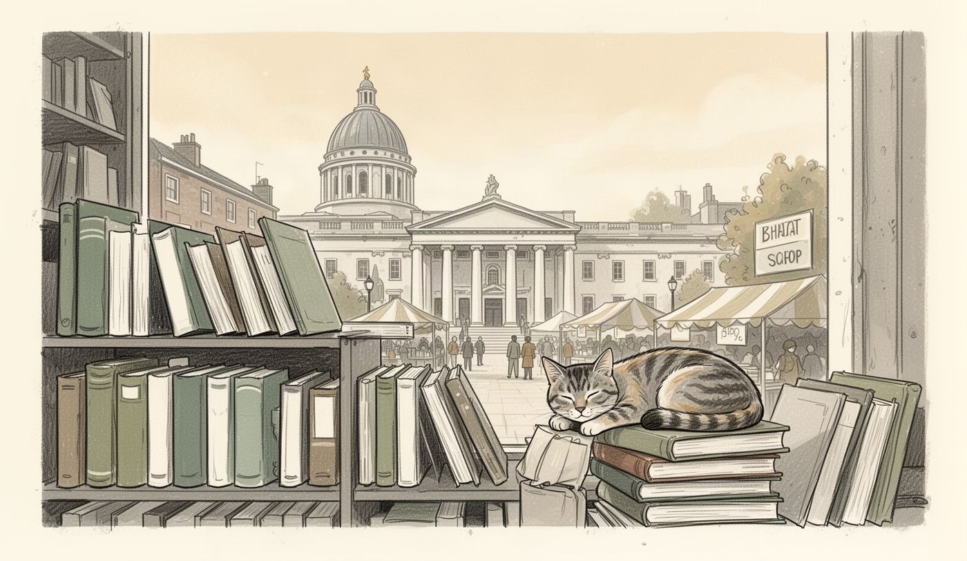 Illustration of a charity shop window in Nottingham