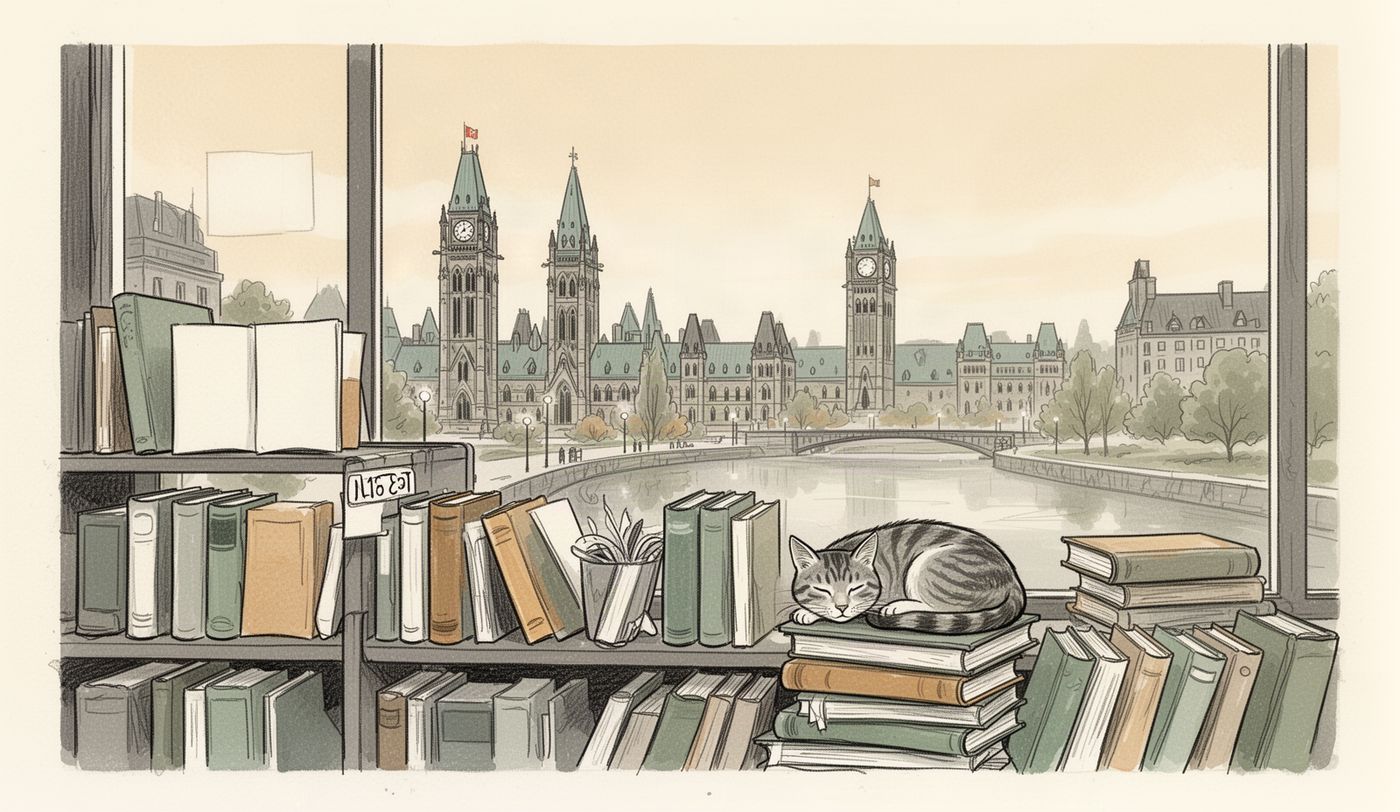 Illustration of a thrift store window in Ottawa