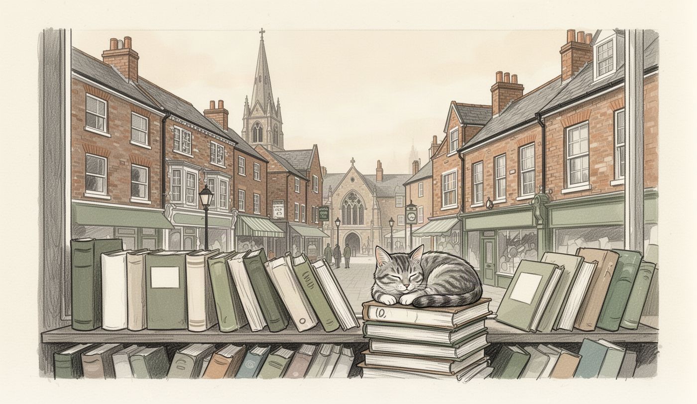 Illustration of a charity shop window in Poole