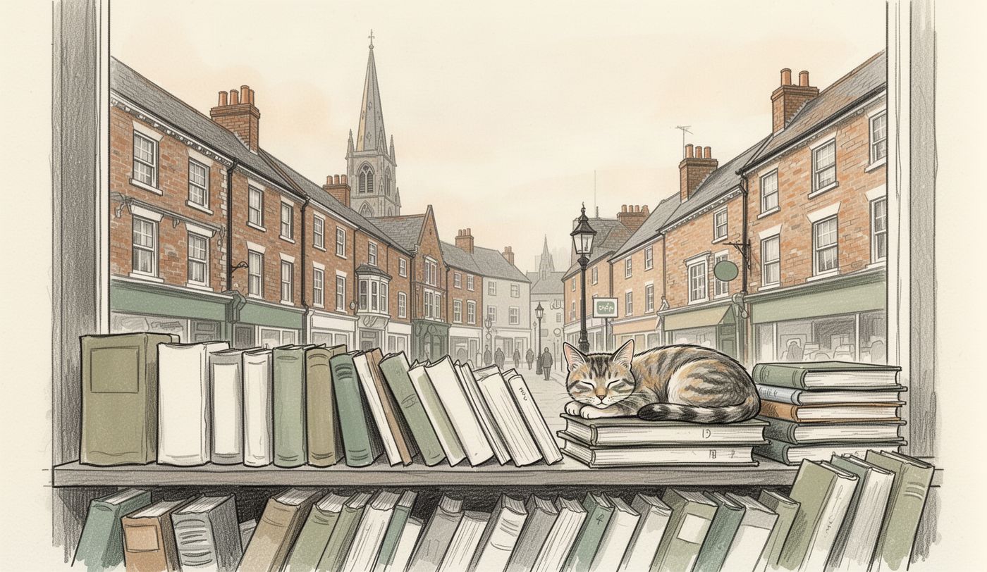 Illustration of a charity shop window in Portsmouth