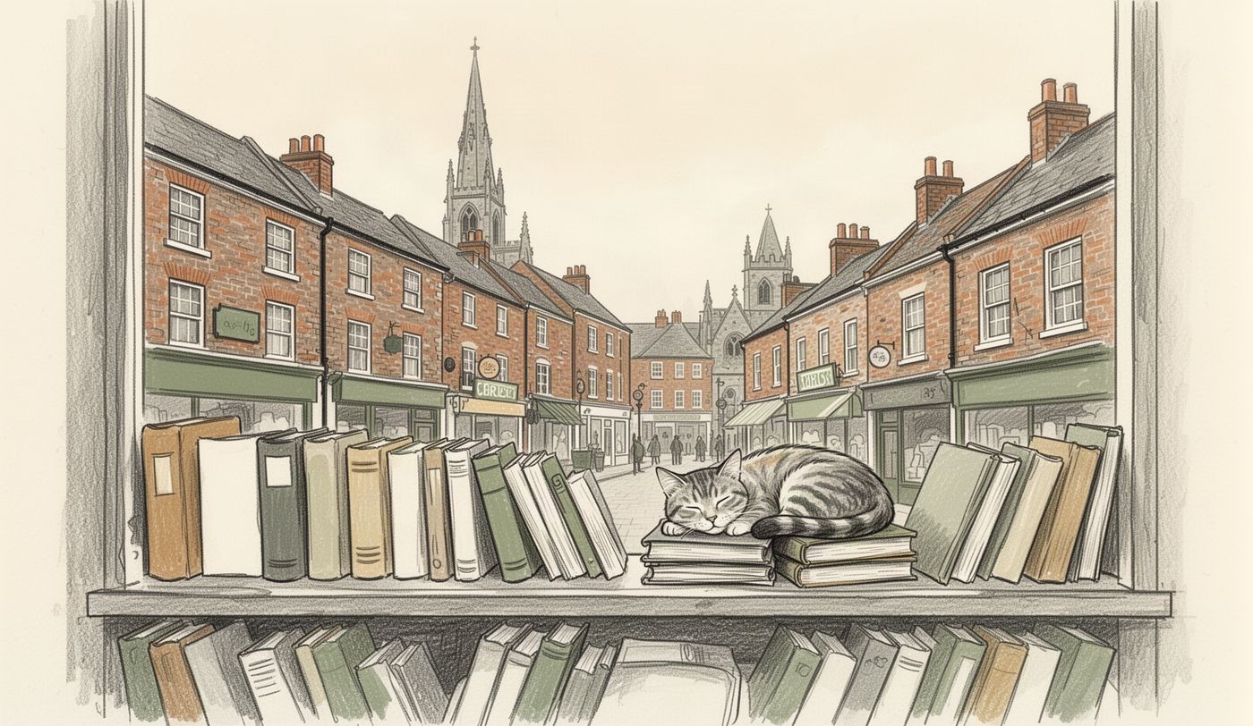 Illustration of a charity shop window in Preston