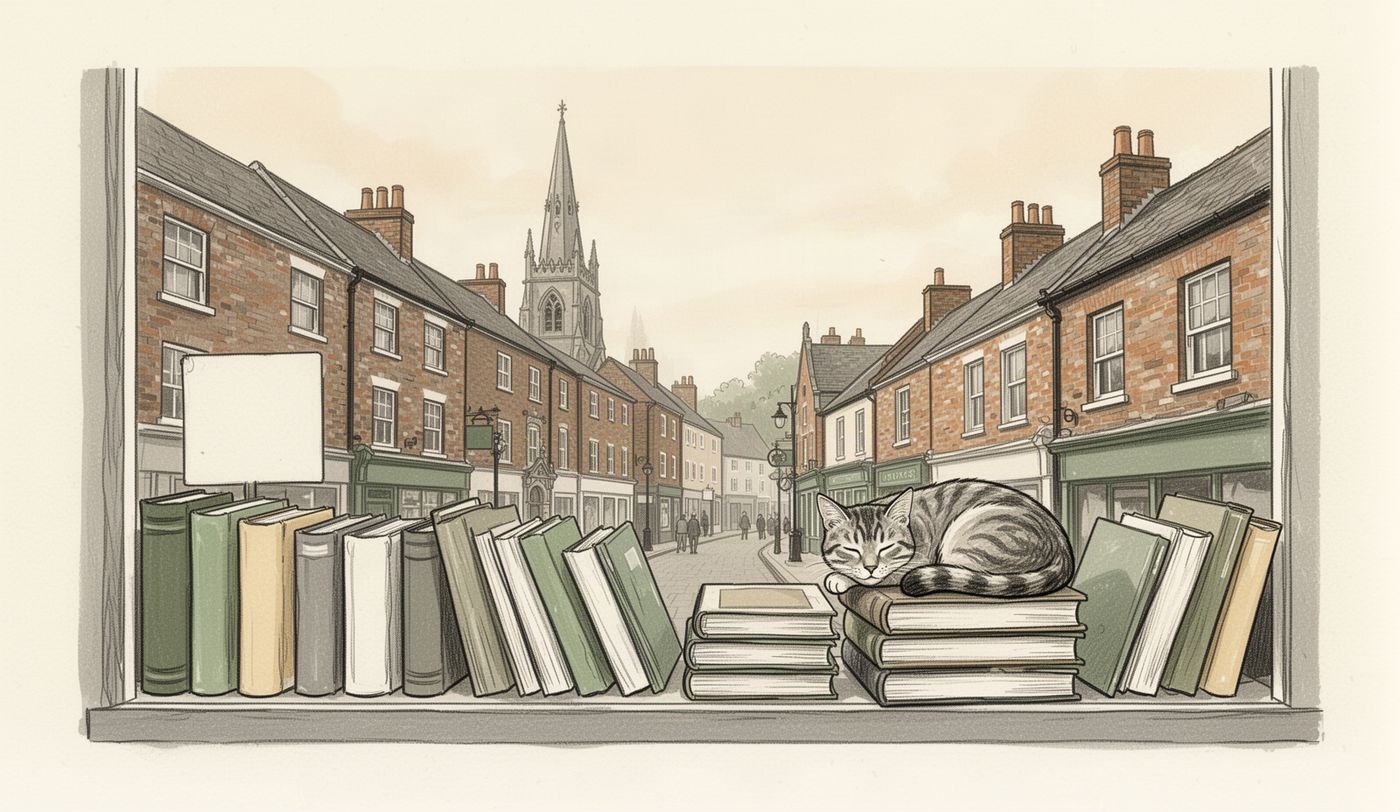 Illustration of a charity shop window in Rotherham