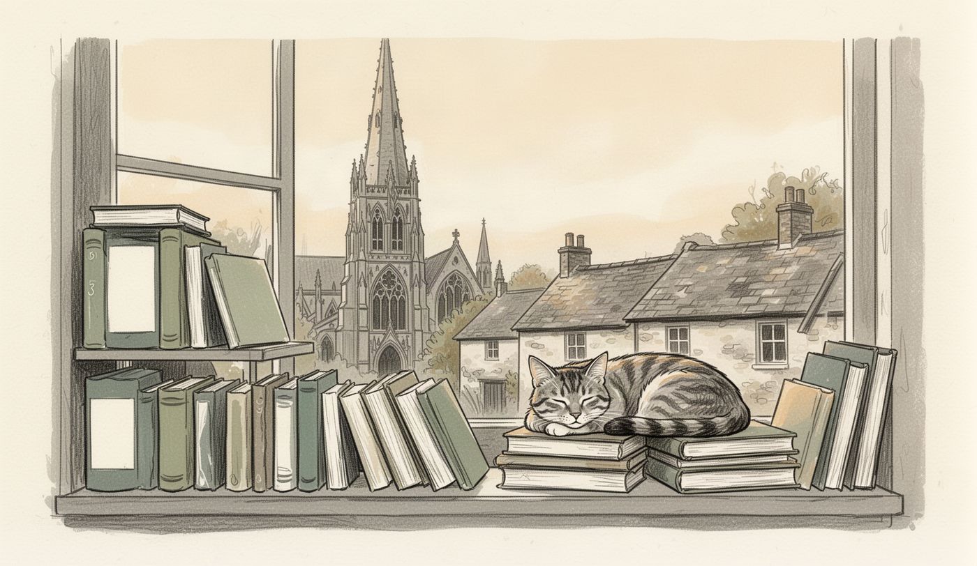 Illustration of a charity shop window in Salisbury