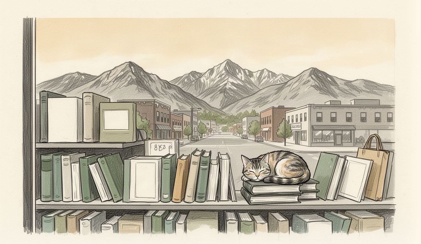 Illustration of a thrift store window in Salt Lake City