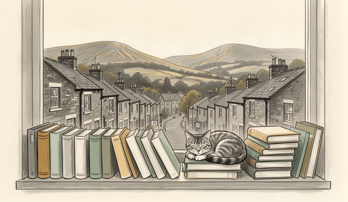 Illustration of a charity shop window in Sheffield