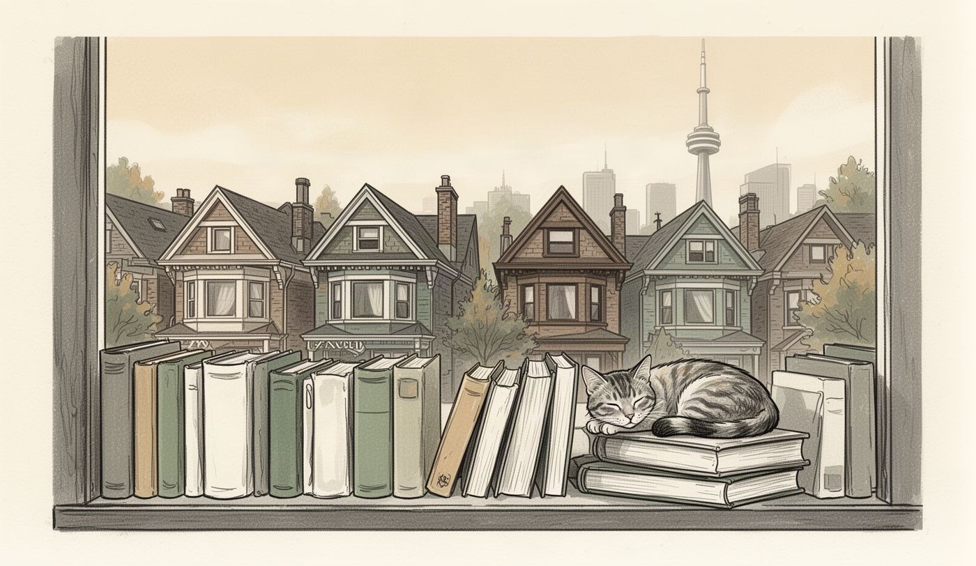 Illustration of a thrift store window in Toronto