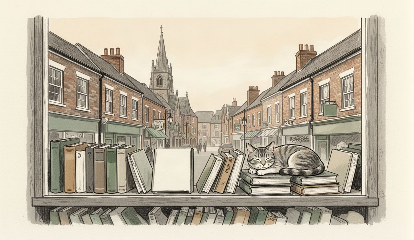 Illustration of a charity shop window in Truro