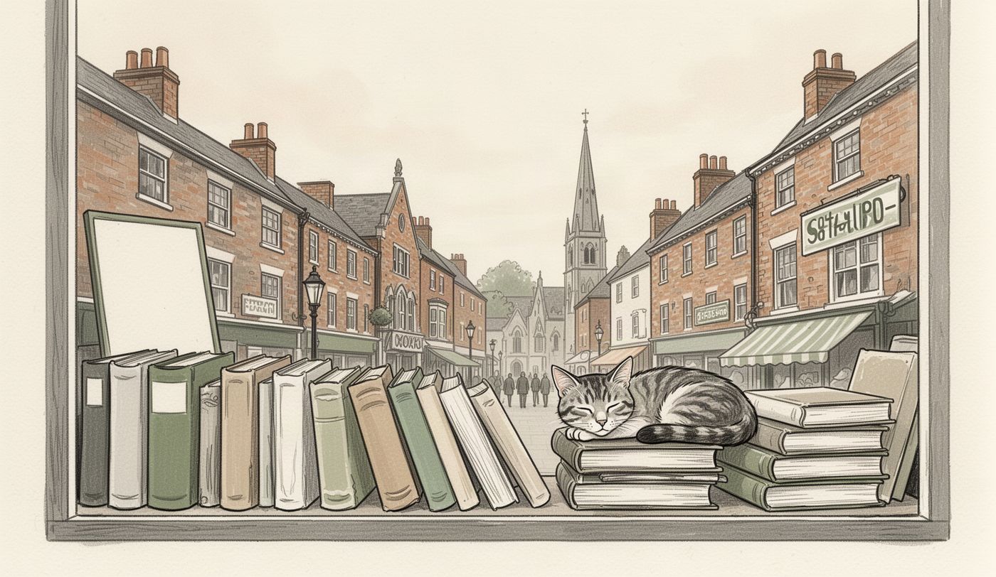 Illustration of a charity shop window in Wakefield