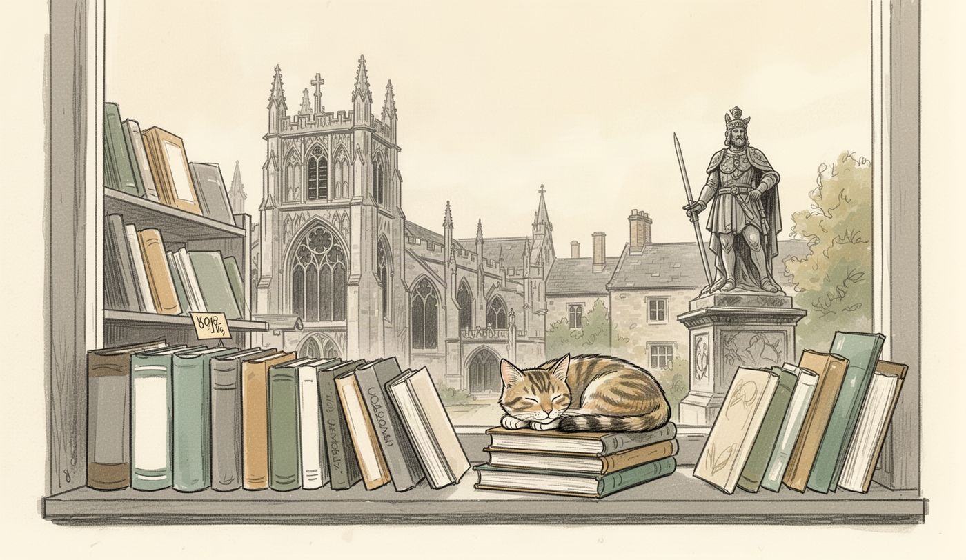 Illustration of a charity shop window in Winchester