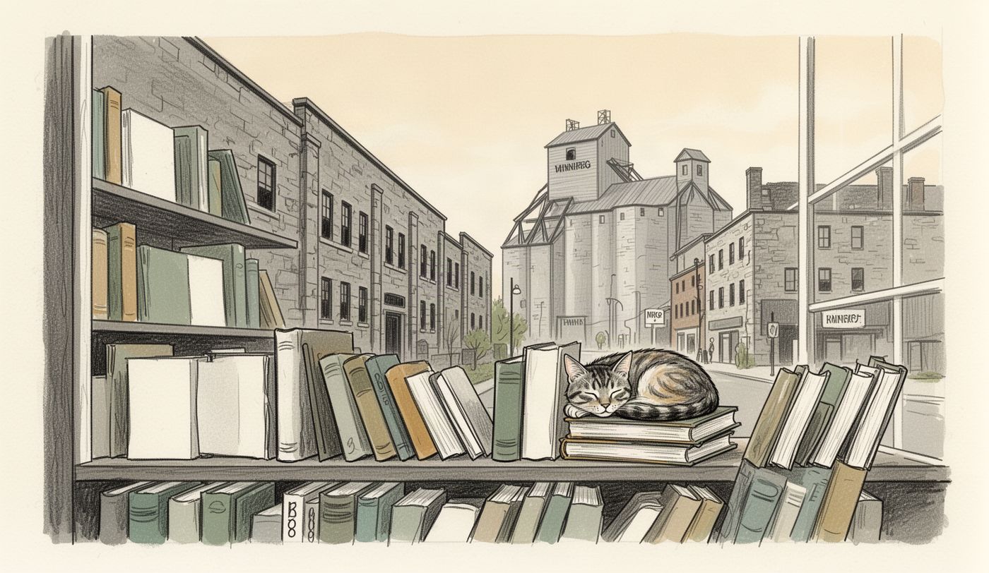 Illustration of a thrift store window in Winnipeg