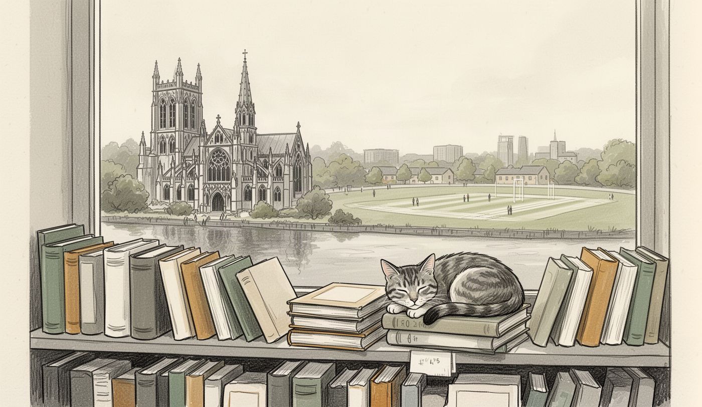 Illustration of a charity shop window in Worcester