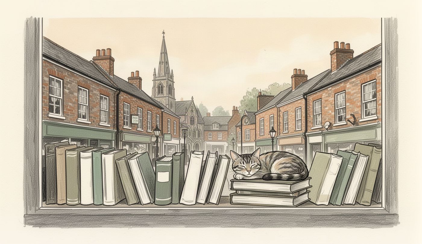 Illustration of a charity shop window in Wrexham